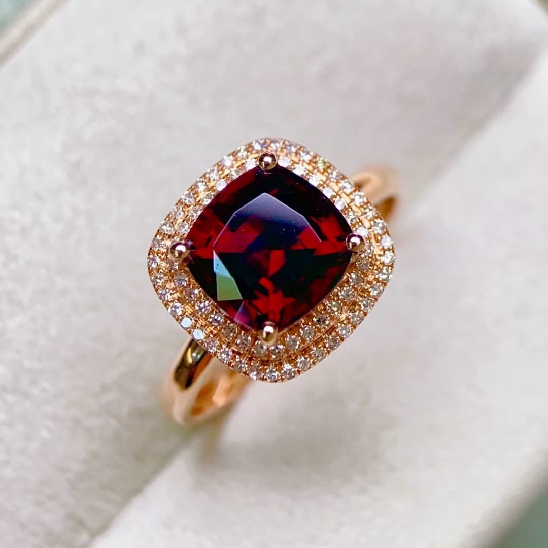 14k Gold 2.61 Ctw Natural Tourmaline & Diamond Ring: Ref:230992350 // gold content:14k gold // ring size:7. 25us // // main gemstone:tourmaline // shape:cushion // carat weight:2. 39ct // color:red // treatment:natural // // adjacent gemstone 2 :