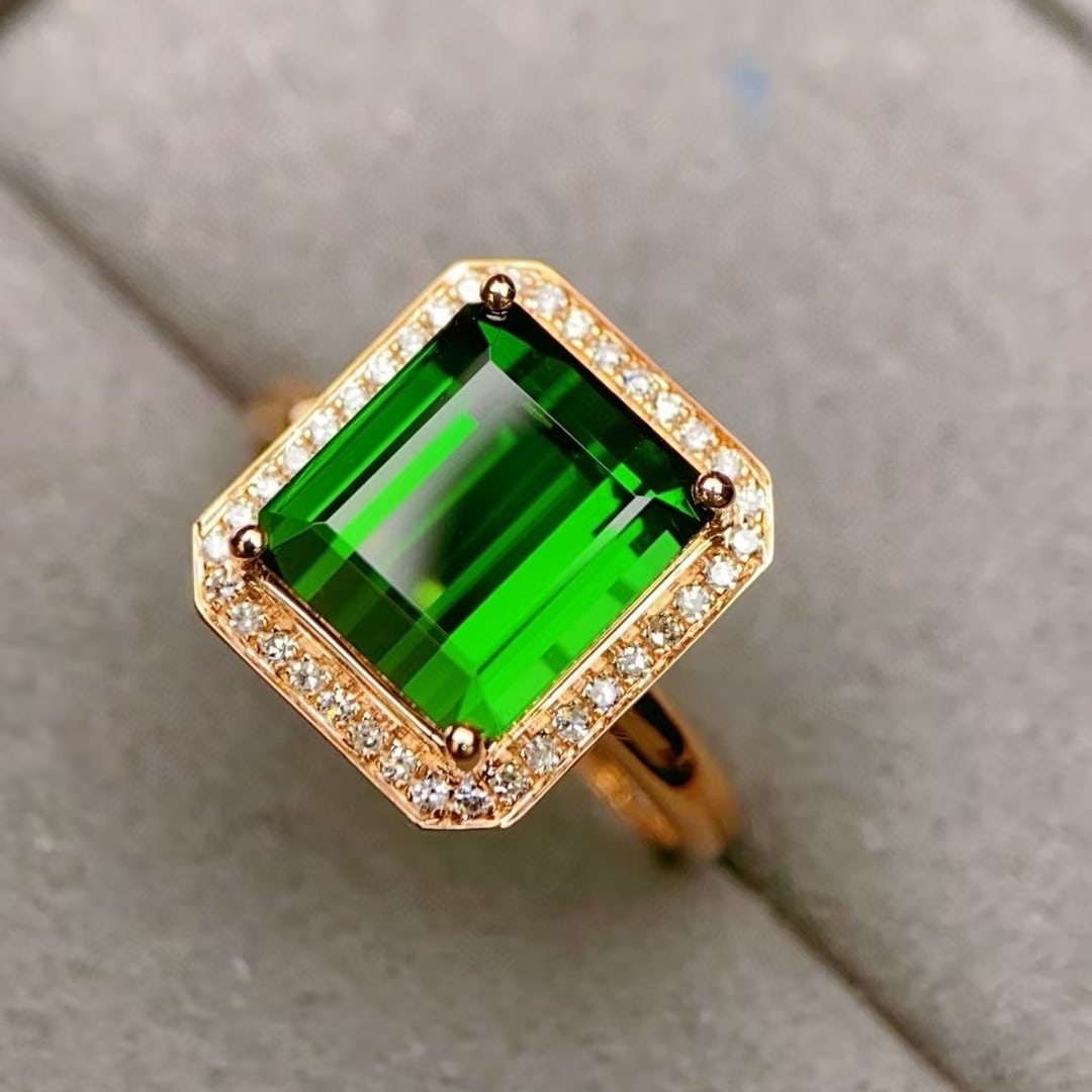 14k Gold 6.08 Ctw Natural Tourmaline & Diamond Ring - 2