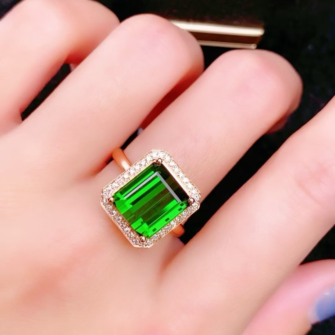 14k Gold 6.08 Ctw Natural Tourmaline & Diamond Ring - 3