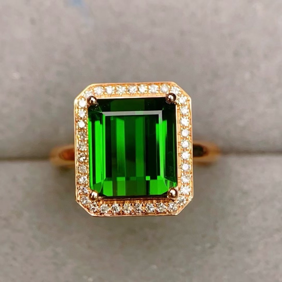 14k Gold 6.08 Ctw Natural Tourmaline & Diamond Ring - 4