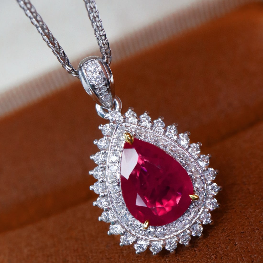 14k Gold 1.41 Ctw Natural Ruby & Diamond Pendant( Without Chain ) - 2