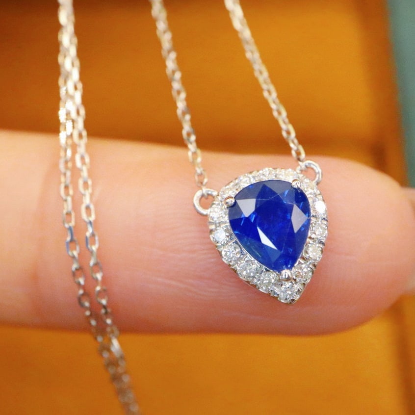 14k Gold 1.09 Ctw Natural Sapphire & Diamond Necklace - 2