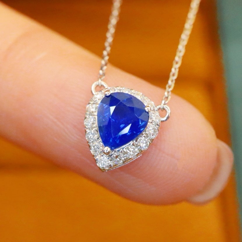 14k Gold 1.09 Ctw Natural Sapphire & Diamond Necklace - 3