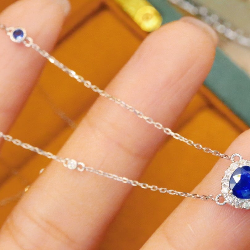 14k Gold 1.09 Ctw Natural Sapphire & Diamond Necklace - 4