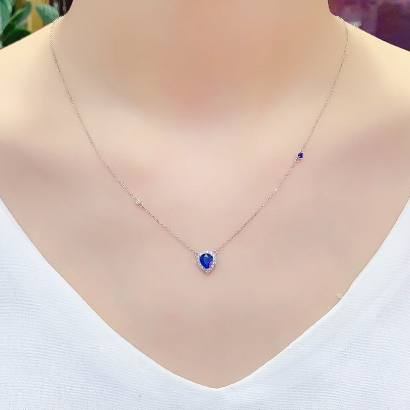 14k Gold 1.09 Ctw Natural Sapphire & Diamond Necklace - 6