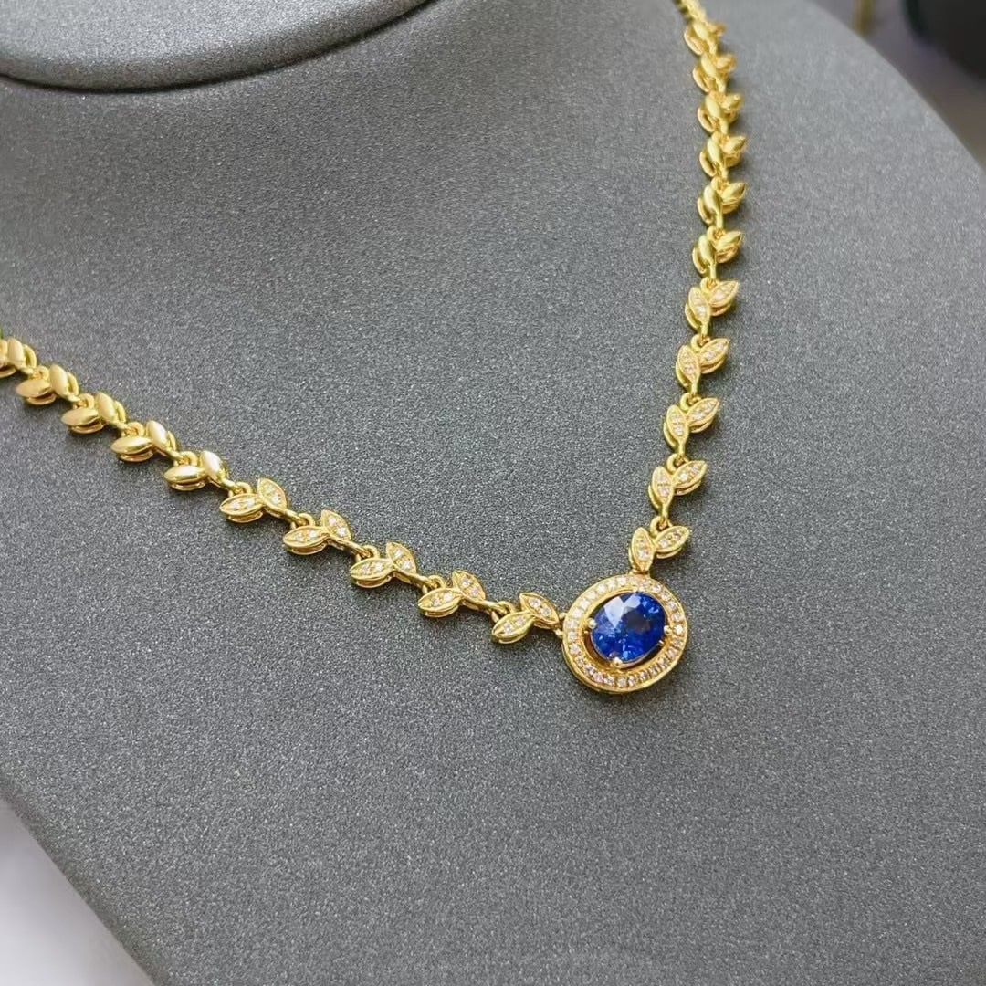 14k Gold 0.73 Ct Natural Sapphire & Diamond Necklace - 2