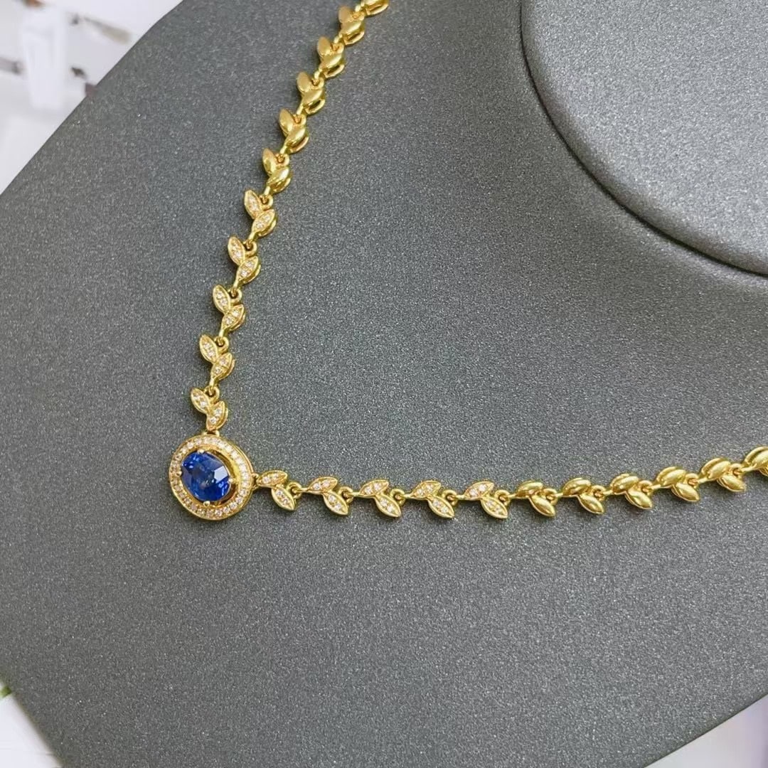 14k Gold 0.73 Ct Natural Sapphire & Diamond Necklace - 3