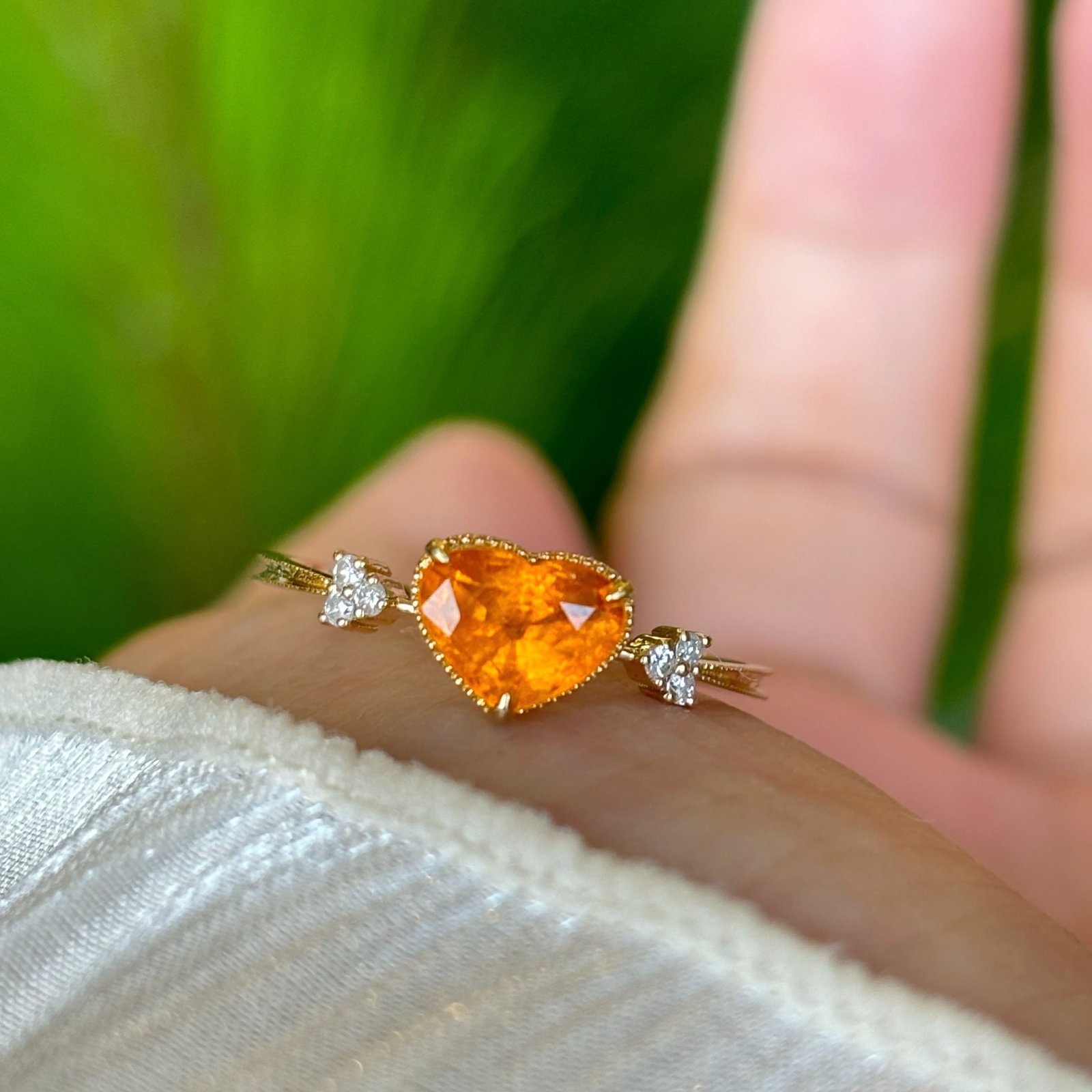 14k Gold 1.1 Ct Natural Spessartine & Diamond Ring - 2