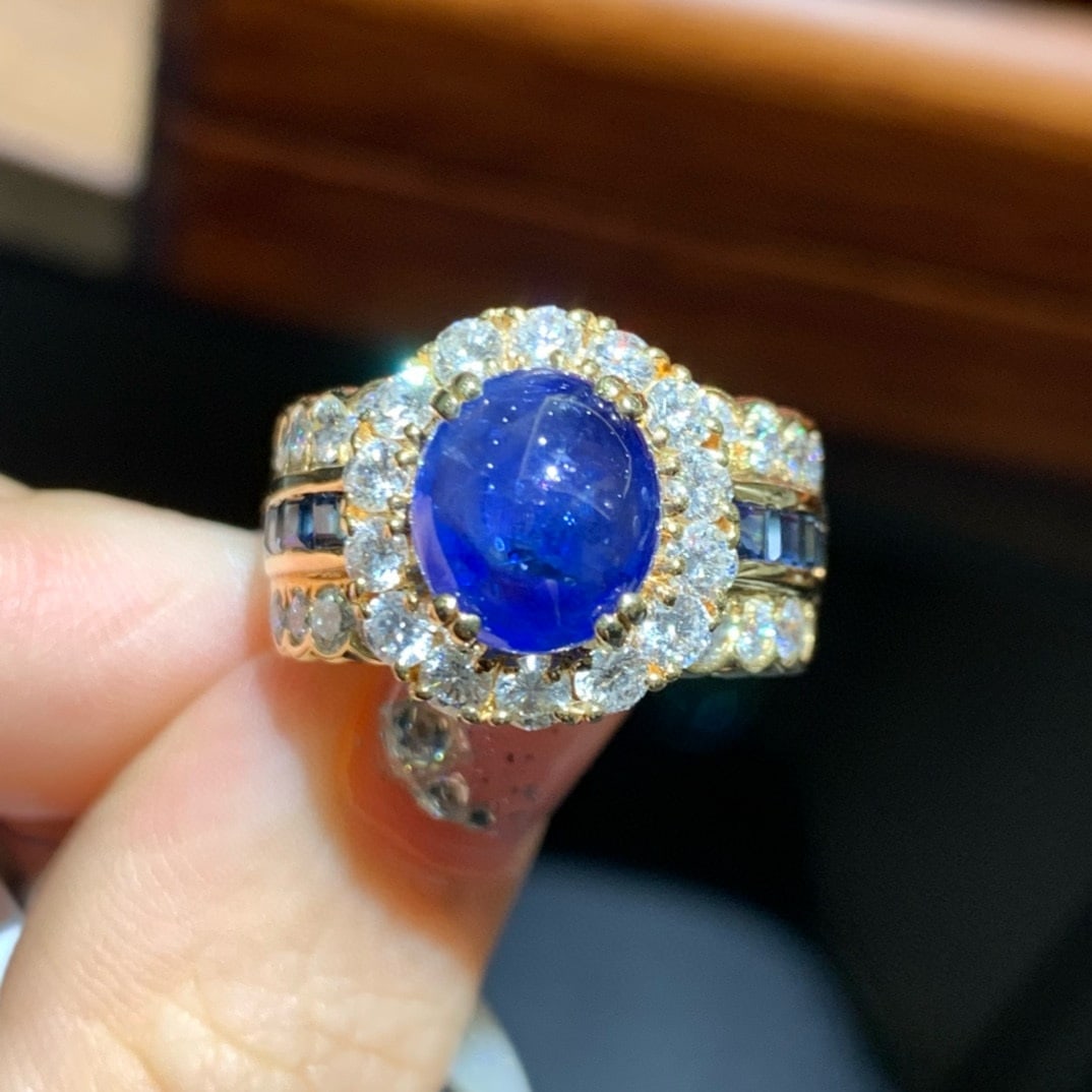 14k Gold 5.92 Ctw Natural Sapphire & Diamond Ring - 4