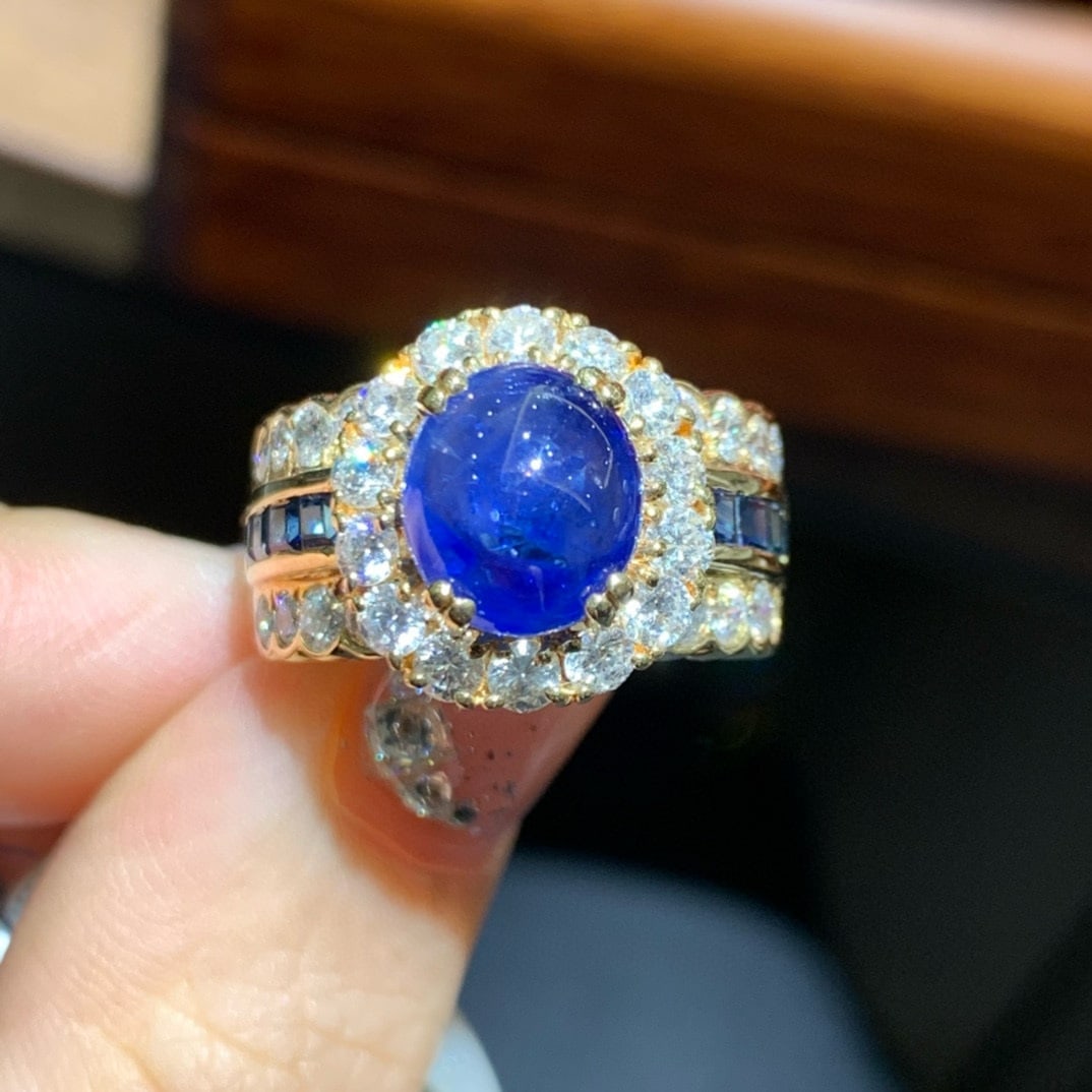 14k Gold 5.92 Ctw Natural Sapphire & Diamond Ring - 5