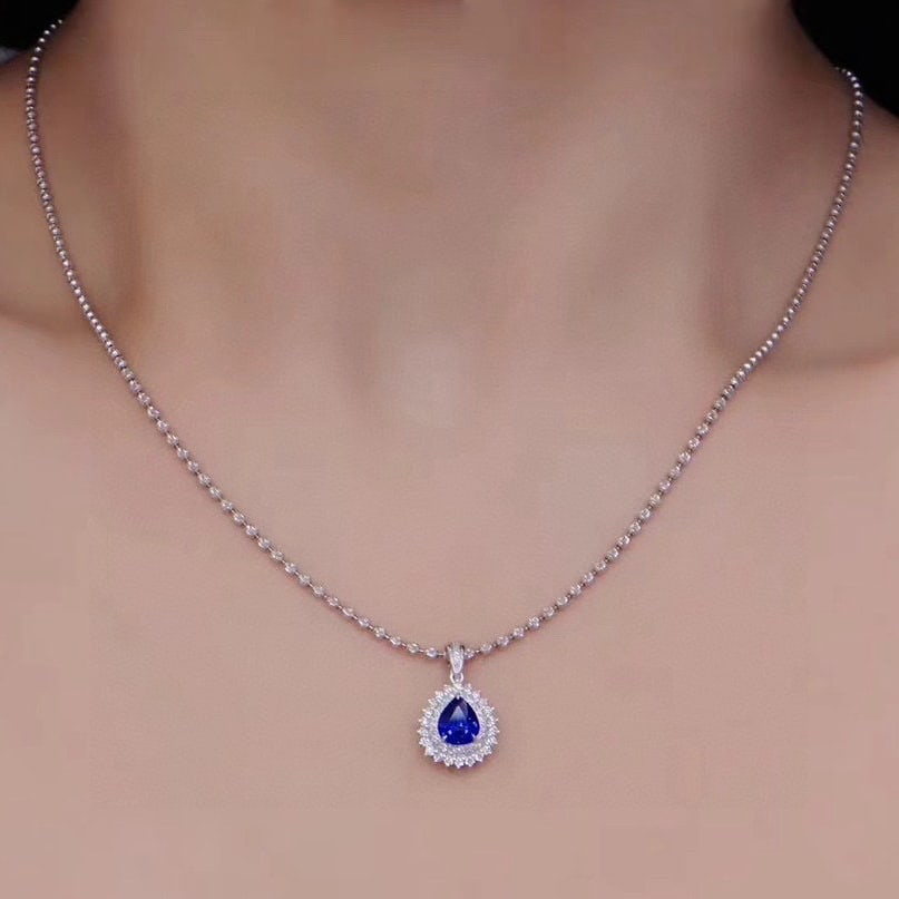 14k Gold 1.78 Ctw Natural Sapphire & Diamond Pendant( Without Chain ) - 3