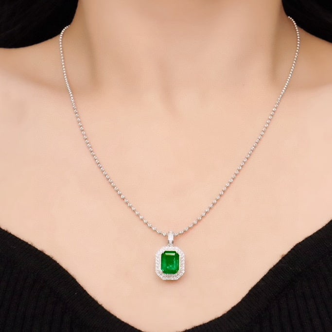 14k Gold 2.41 Ctw Vivid Green Natural Emerald & Diamond Pendant( Without Chain ) - 4