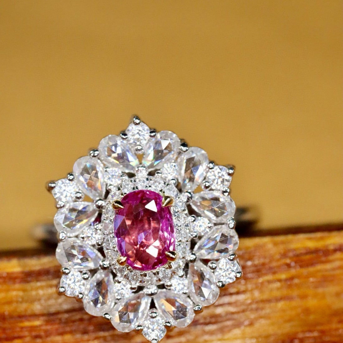 14k Gold 0.78 Ctw Natural Padparadscha Sapphire & Diamond Ring - 2