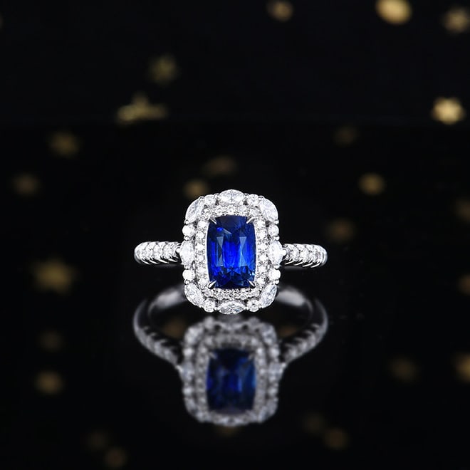 14k Gold 2.68 Ctw Natural Sapphire & Diamond Ring/pendant( Without Chain ): Ref:230992381 // gold content:14k gold // ring size:7. 25us // // main gemstone:sapphire // shape:cushion // carat weight:2. 03ct // color:royal blue // treatment:natural // // adjacent gemstone 2 :