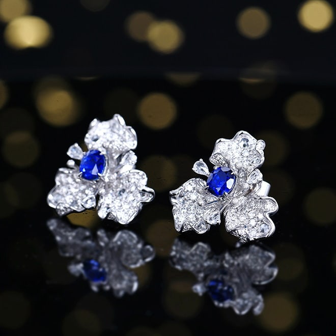 14k Gold 2.67 Ctw Natural Sapphire & Diamond Earrings - 2