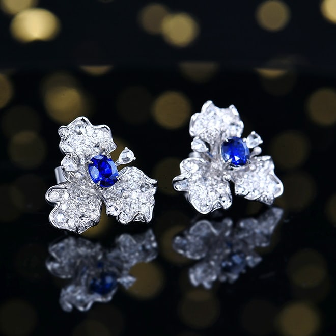 14k Gold 2.67 Ctw Natural Sapphire & Diamond Earrings - 3