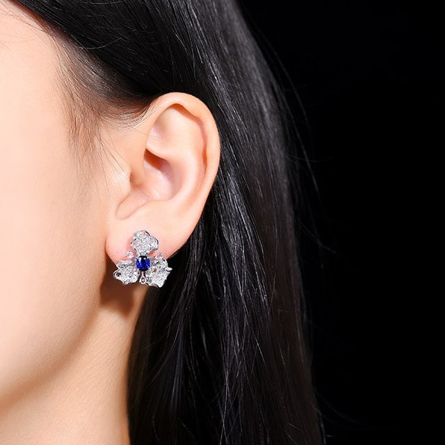 14k Gold 2.67 Ctw Natural Sapphire & Diamond Earrings - 5