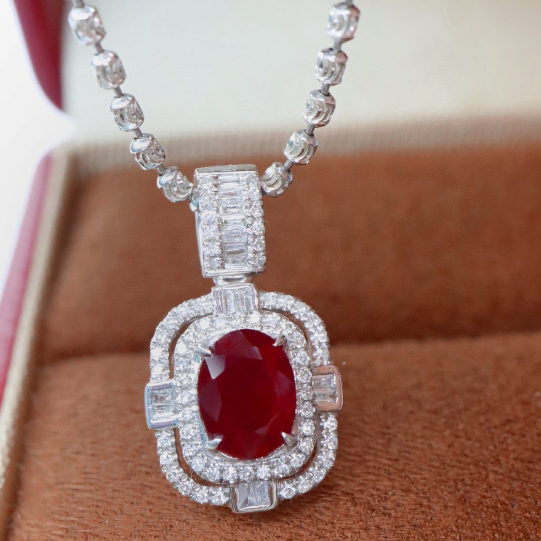 14k Gold 1.55 Ctw Natural Ruby & Diamond Pendant( Without Chain ) - 2