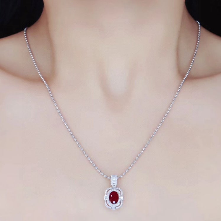 14k Gold 1.55 Ctw Natural Ruby & Diamond Pendant( Without Chain ) - 3