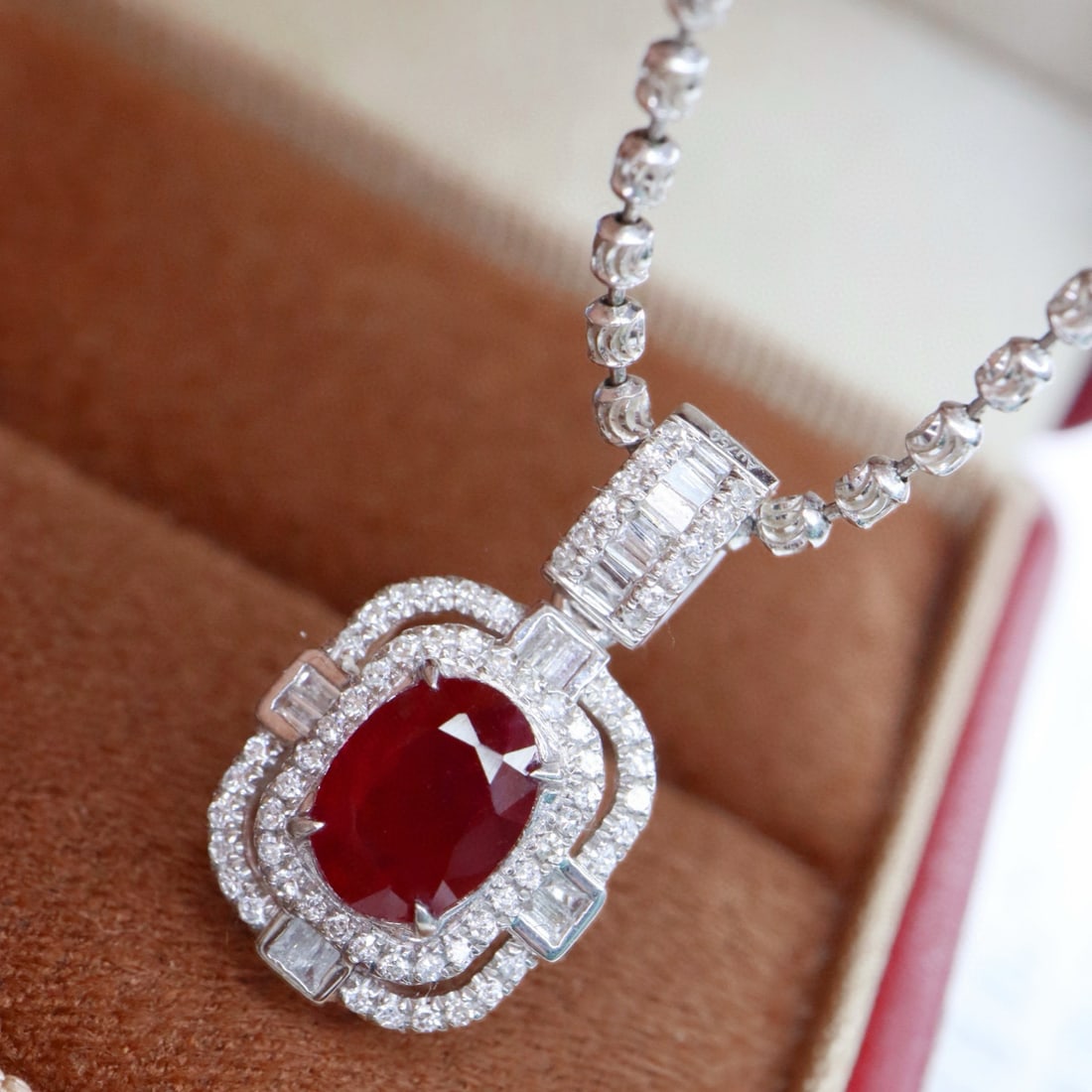 14k Gold 1.55 Ctw Natural Ruby & Diamond Pendant( Without Chain ) - 4