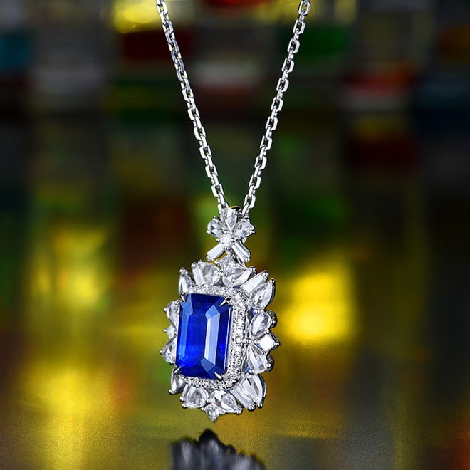 14k Gold 3.95 Ctw Natural Sapphire & Diamond Pendant( Without Chain ) - 2