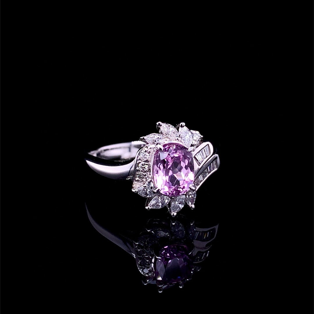 14k Gold 2.02 Ctw Natural Sapphire & Diamond Ring: Ref:230992395 // gold content:14k gold // ring size:7. 25us // // main gemstone:sapphire // shape:oval // carat weight:1. 56ct // color:pink // treatment:natural // // adjacent gemstone 2 : diamond