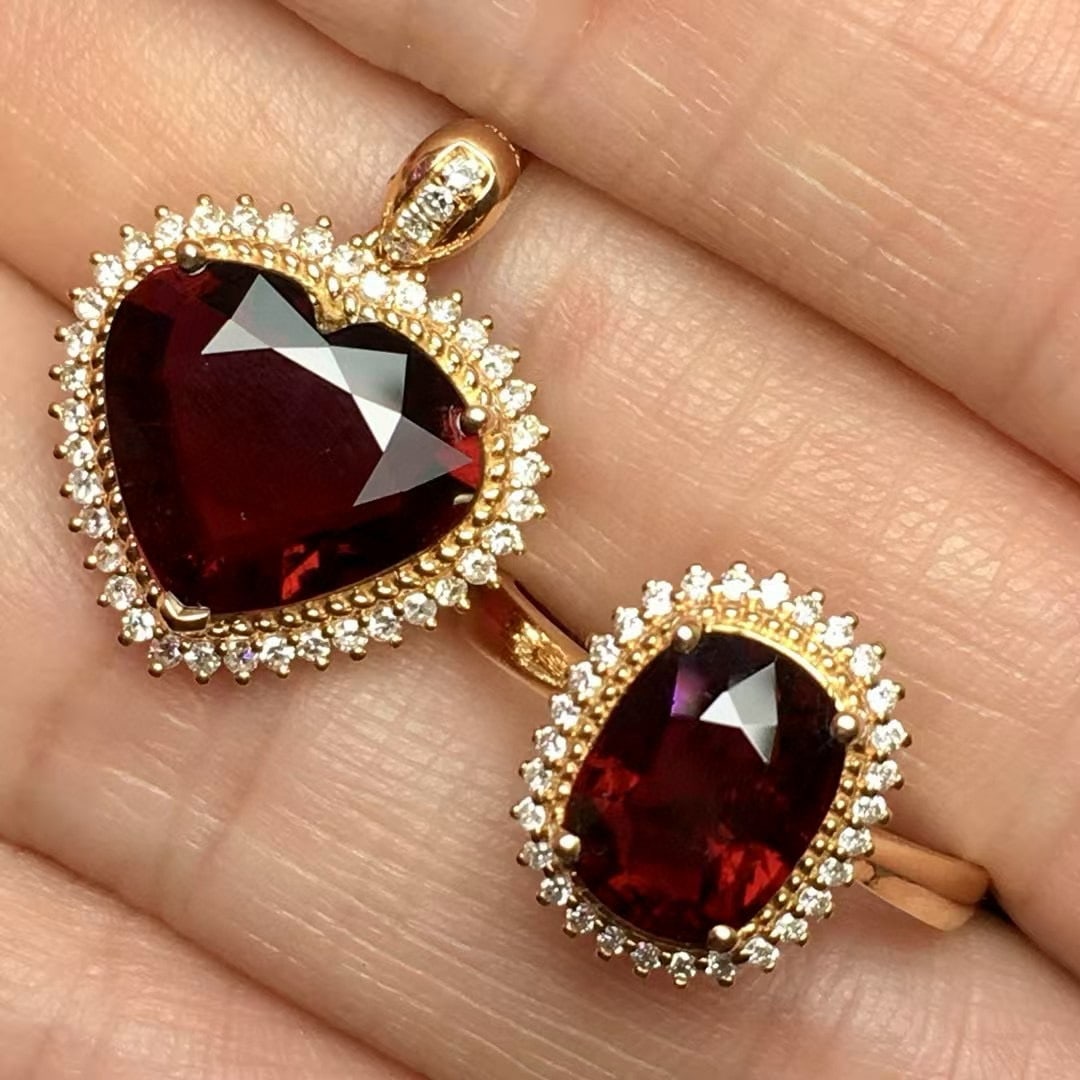 14k Gold 5.6 Ct Natural Tourmaline & Diamond Jewelry Set - 2