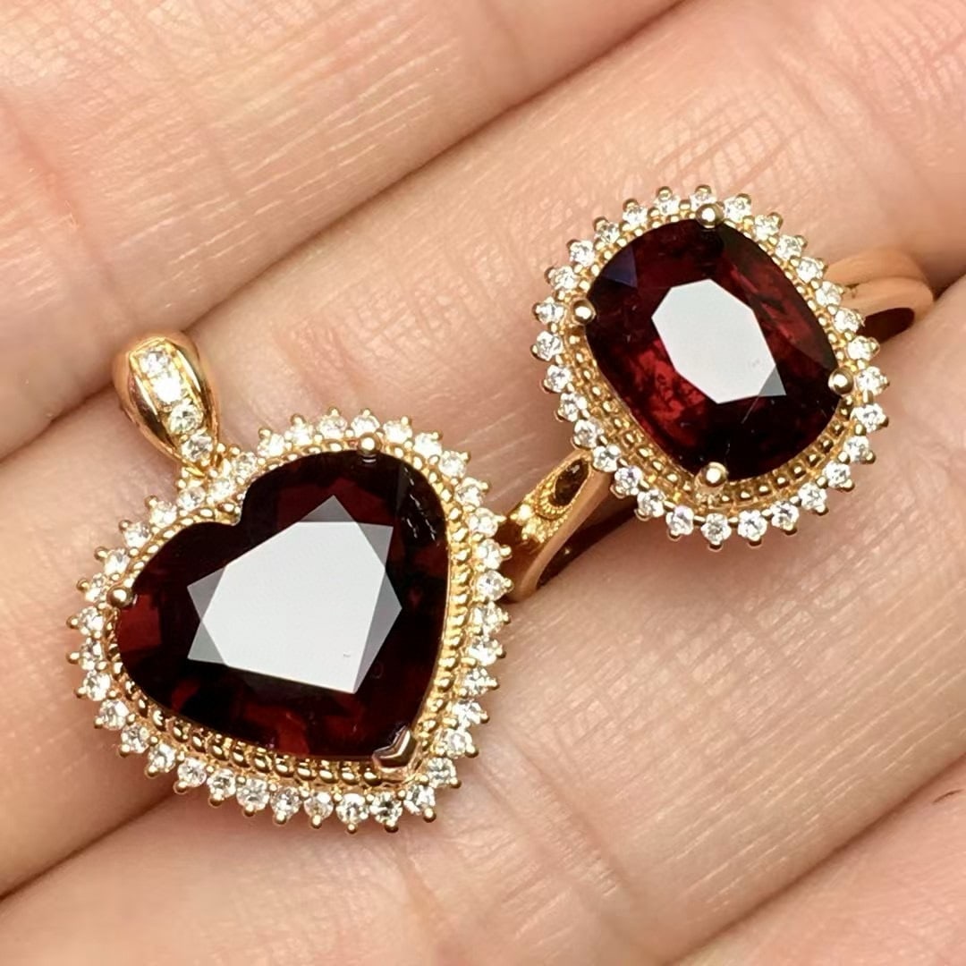 14k Gold 5.6 Ct Natural Tourmaline & Diamond Jewelry Set - 3