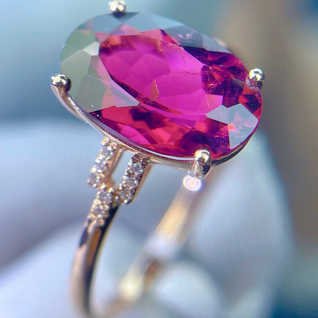 14k Gold 2.6 Ct Natural Tourmaline & Diamond Ring - 6