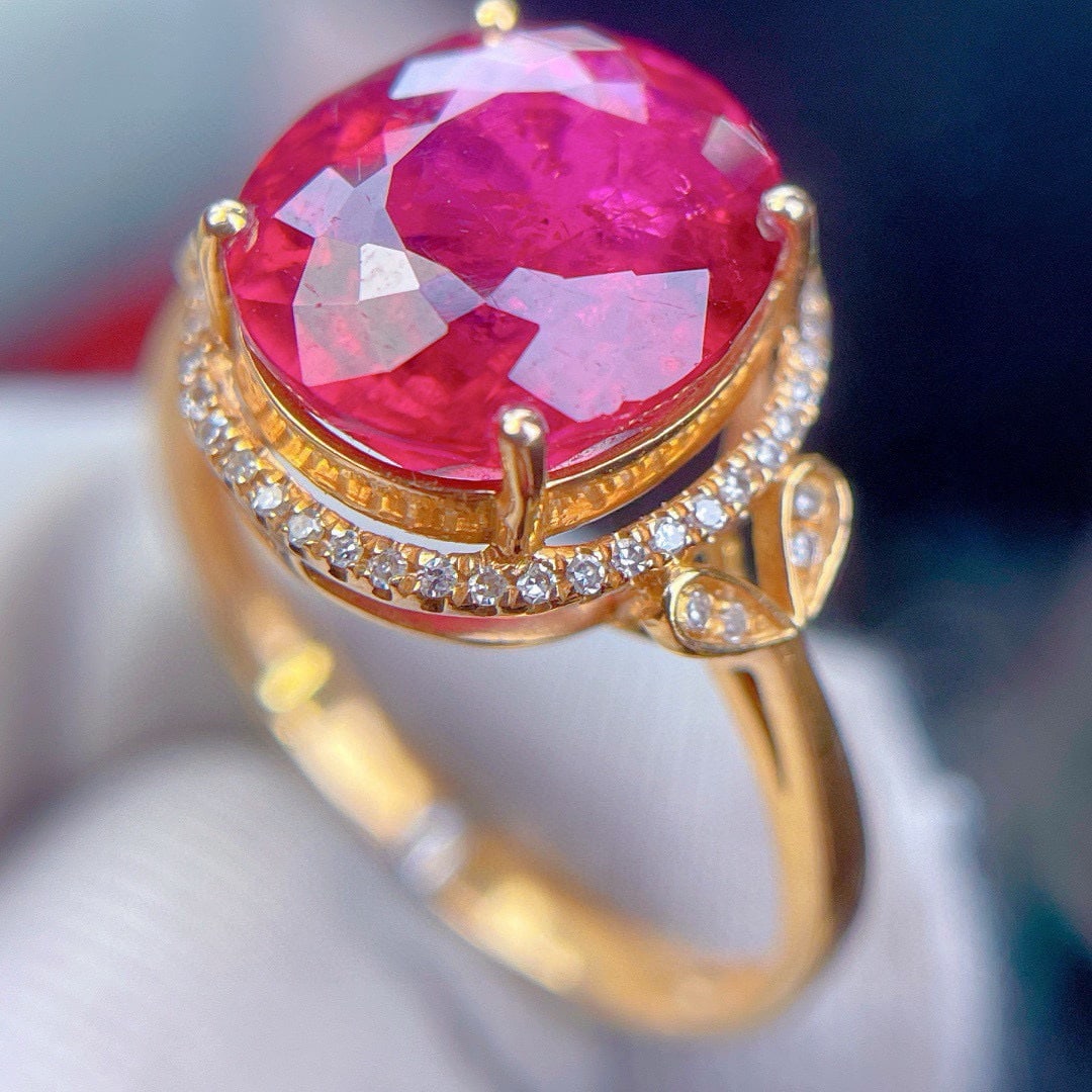 14k Gold 5.8 Ct Natural Tourmaline & Diamond Ring - 4