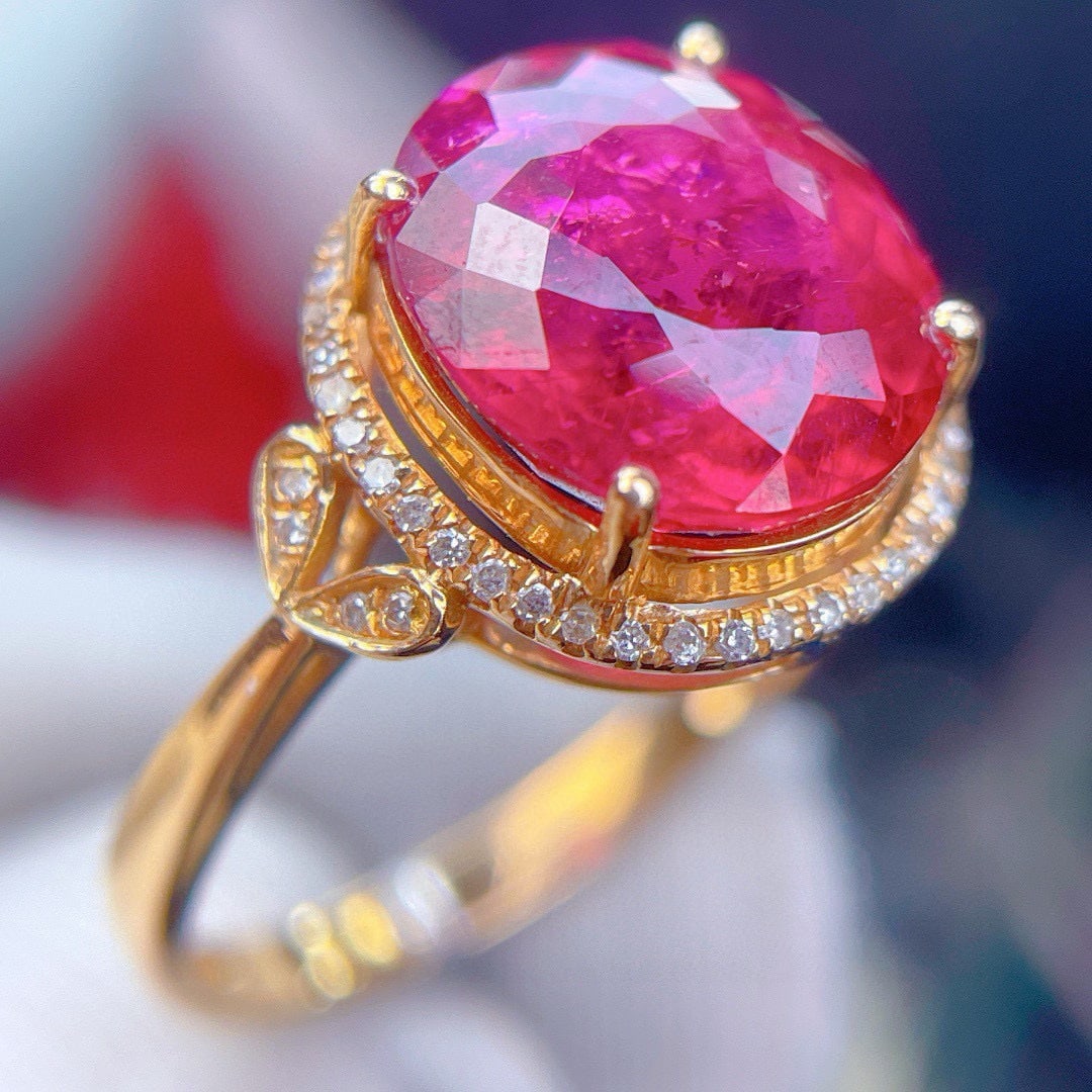 14k Gold 5.8 Ct Natural Tourmaline & Diamond Ring - 6