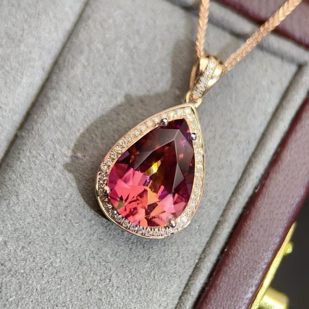 14k Gold 1.65 Ct Natural Tourmaline & Diamond Pendant( Without Chain ) - 2