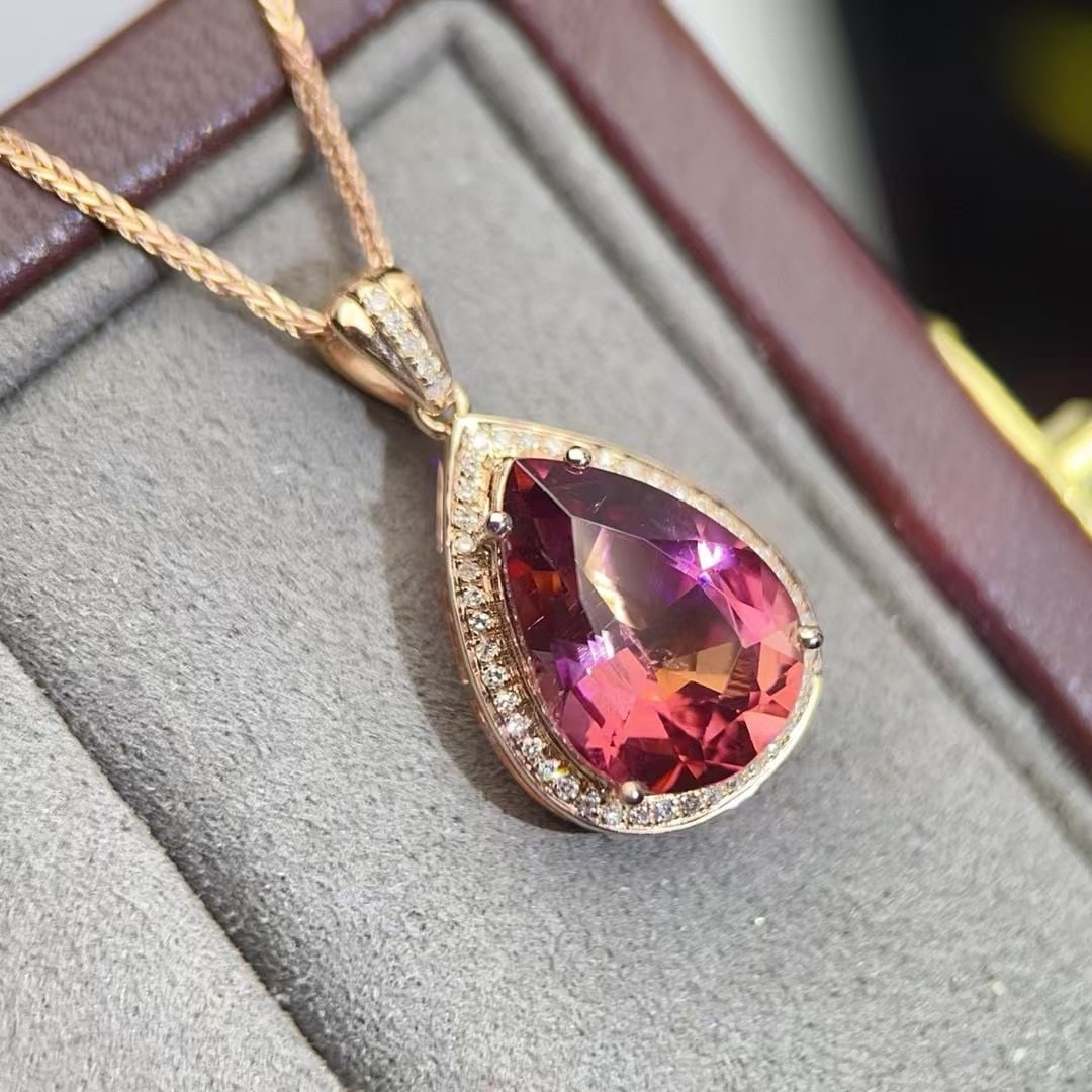 14k Gold 1.65 Ct Natural Tourmaline & Diamond Pendant( Without Chain ) - 3