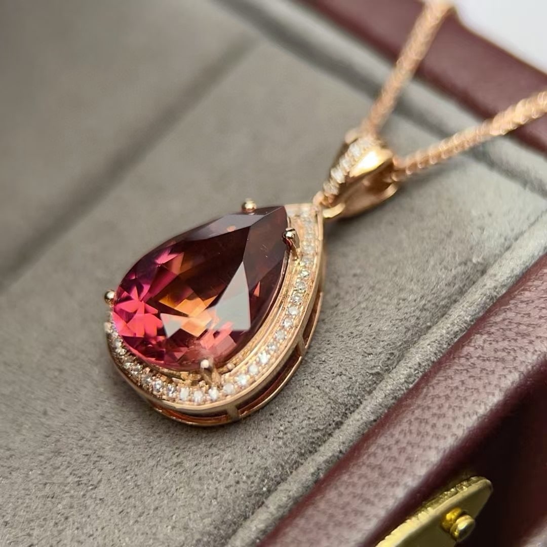 14k Gold 1.65 Ct Natural Tourmaline & Diamond Pendant( Without Chain ) - 4