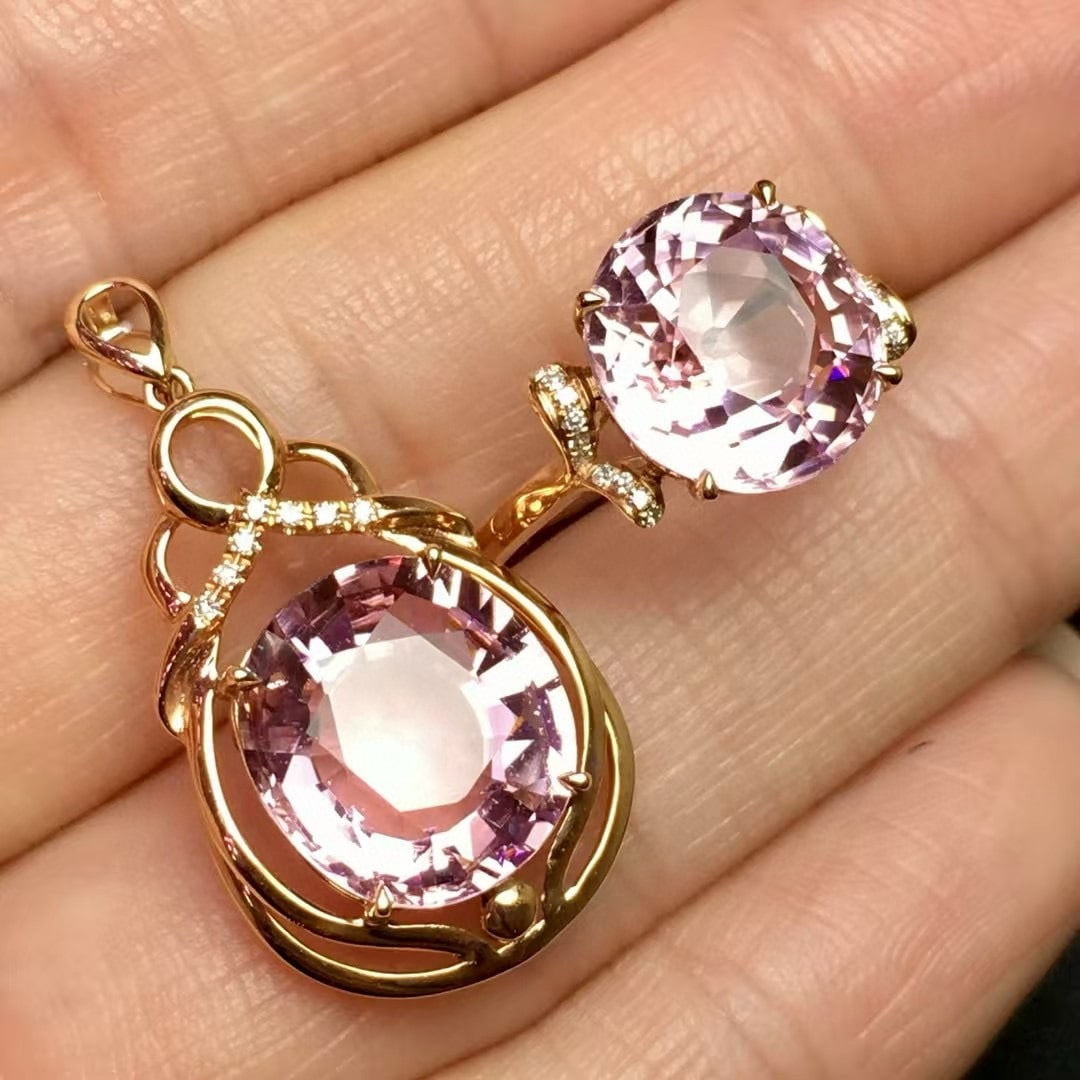 14k Gold 10.1 Ct Natural Tourmaline & Diamond Jewelry Set - 2