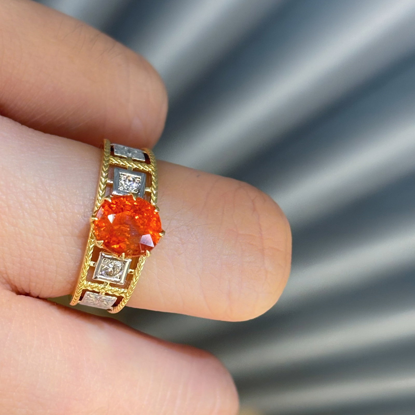14k Gold 2.02 Ct Natural Spessartine & Diamond Ring - 4