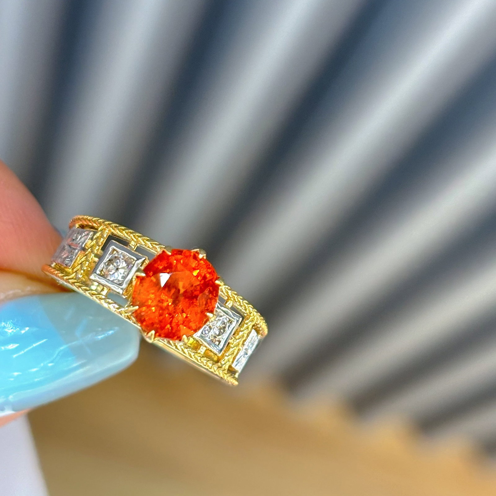 14k Gold 2.02 Ct Natural Spessartine & Diamond Ring - 7