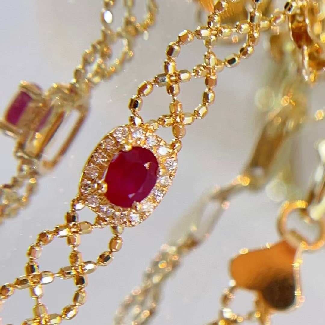 14k Gold 0.25 Ct Natural Ruby & Diamond Bracelet - 2