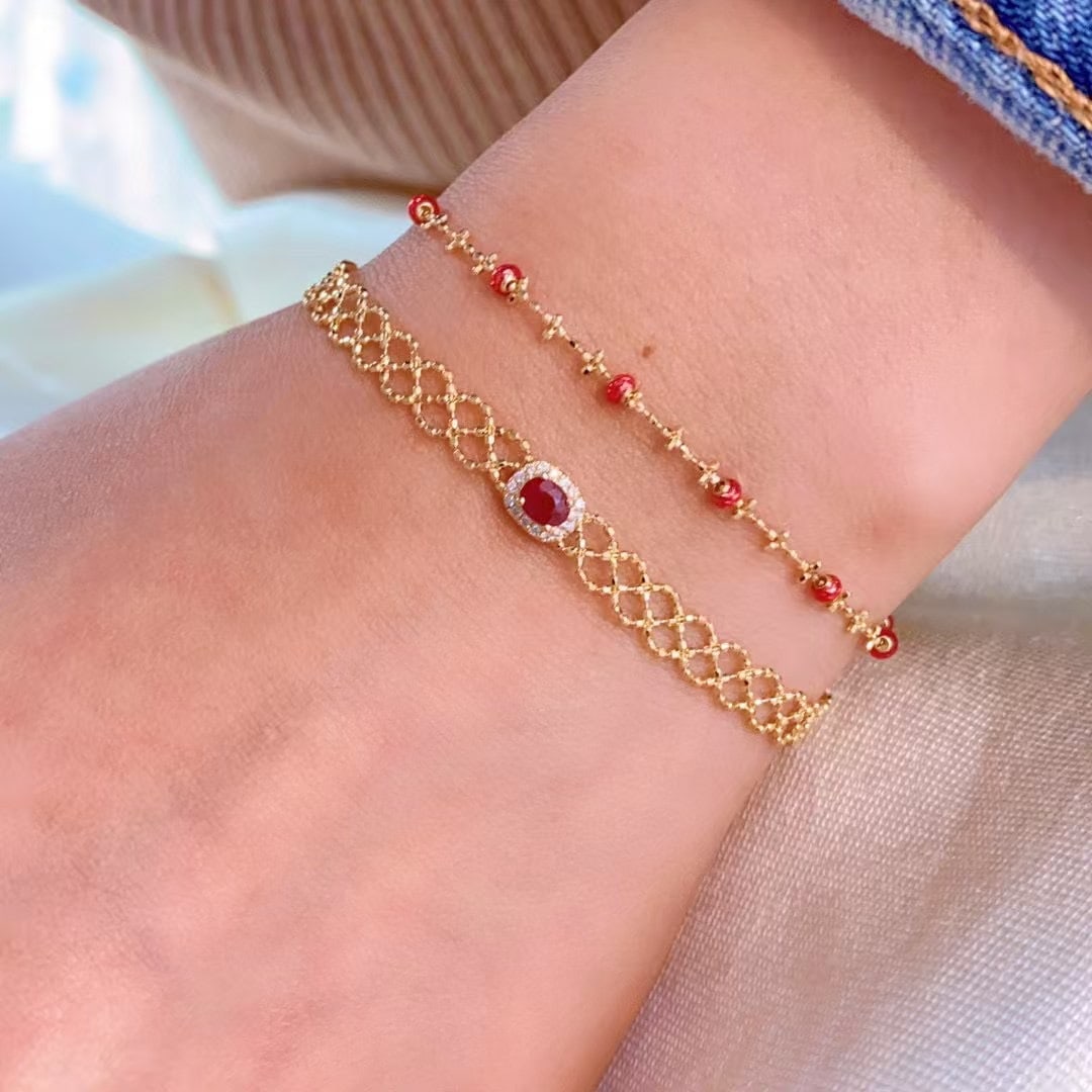 14k Gold 0.25 Ct Natural Ruby & Diamond Bracelet - 4