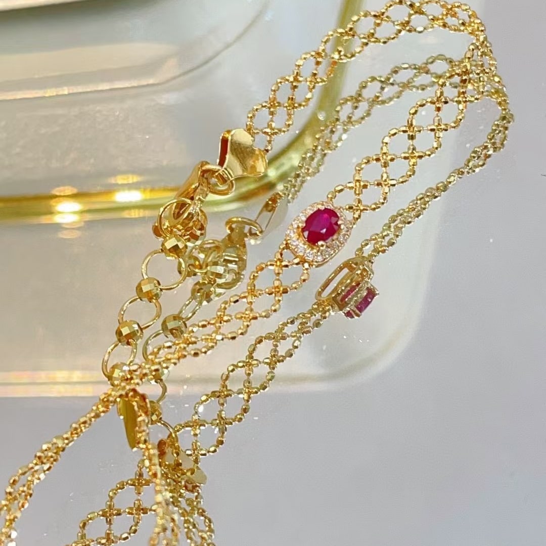 14k Gold 0.25 Ct Natural Ruby & Diamond Bracelet - 5