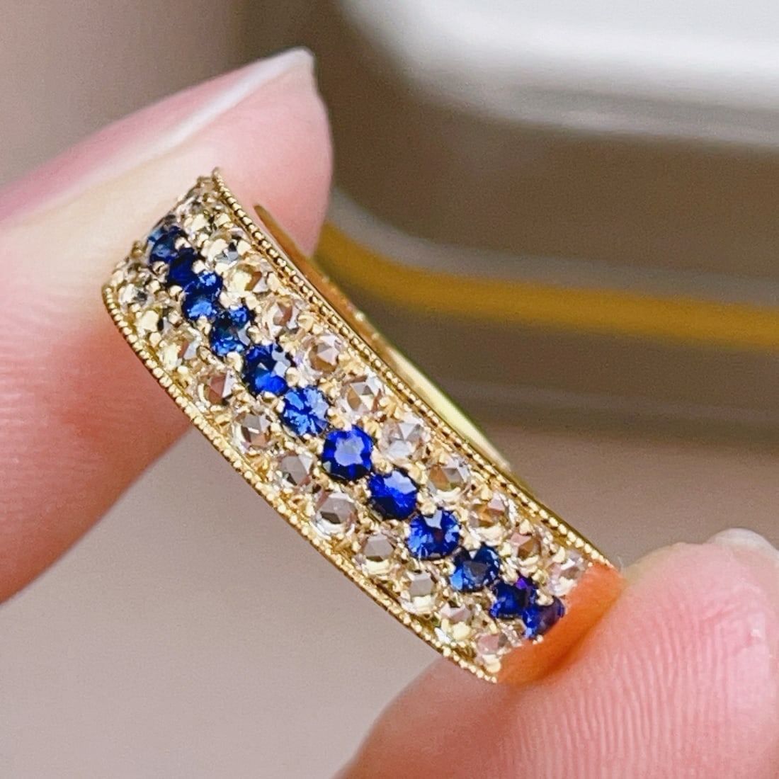 14k Gold 0.31 Ct Natural Sapphire & Sapphire Ring: Ref:230992423 // gold content:14k gold // ring size:7. 25us // // main gemstone:sapphire // shape:round // carat weight:0. 31ct // color:cornflower blue // treatment:natural // cut grade:g // //