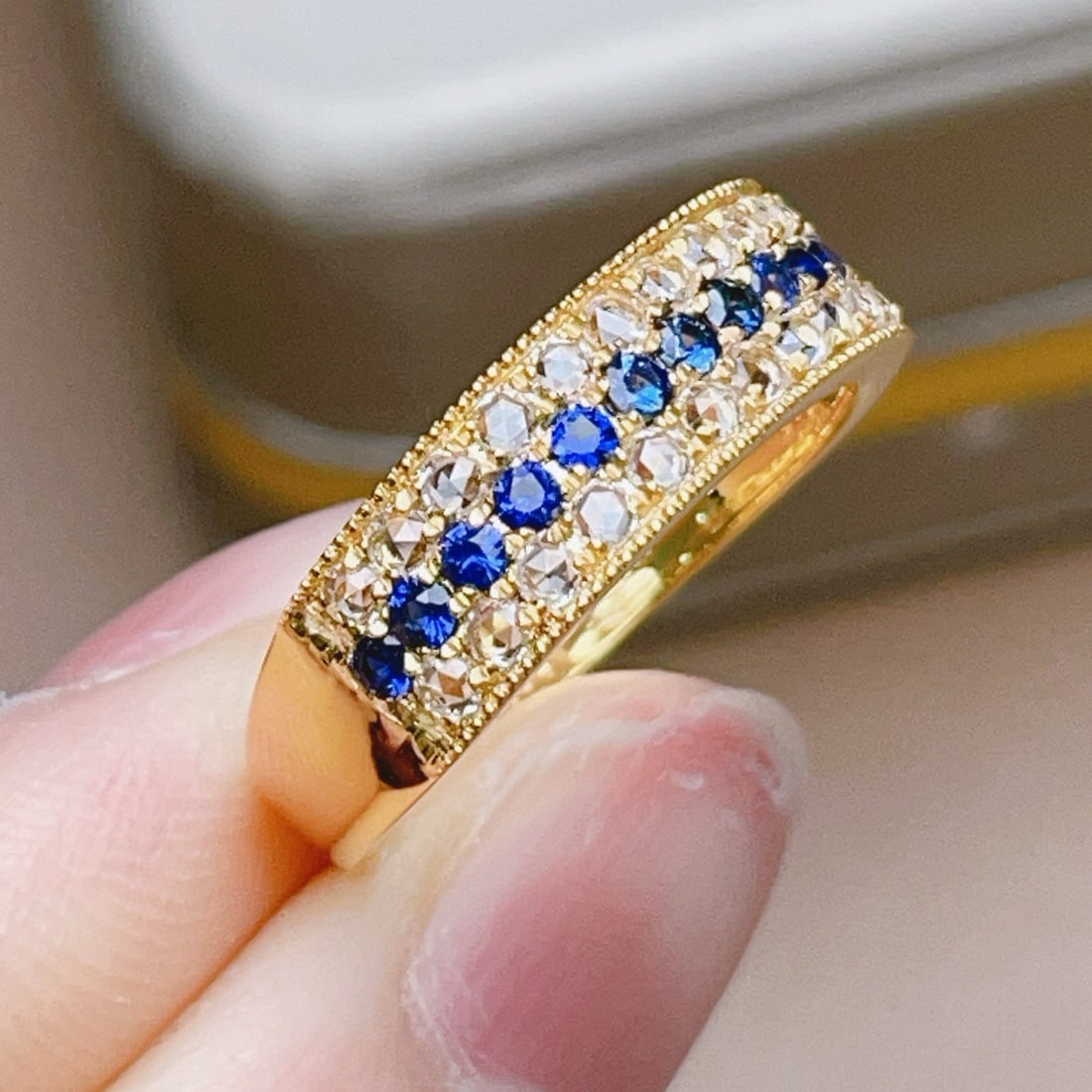 14k Gold 0.31 Ct Natural Sapphire & Sapphire Ring - 4