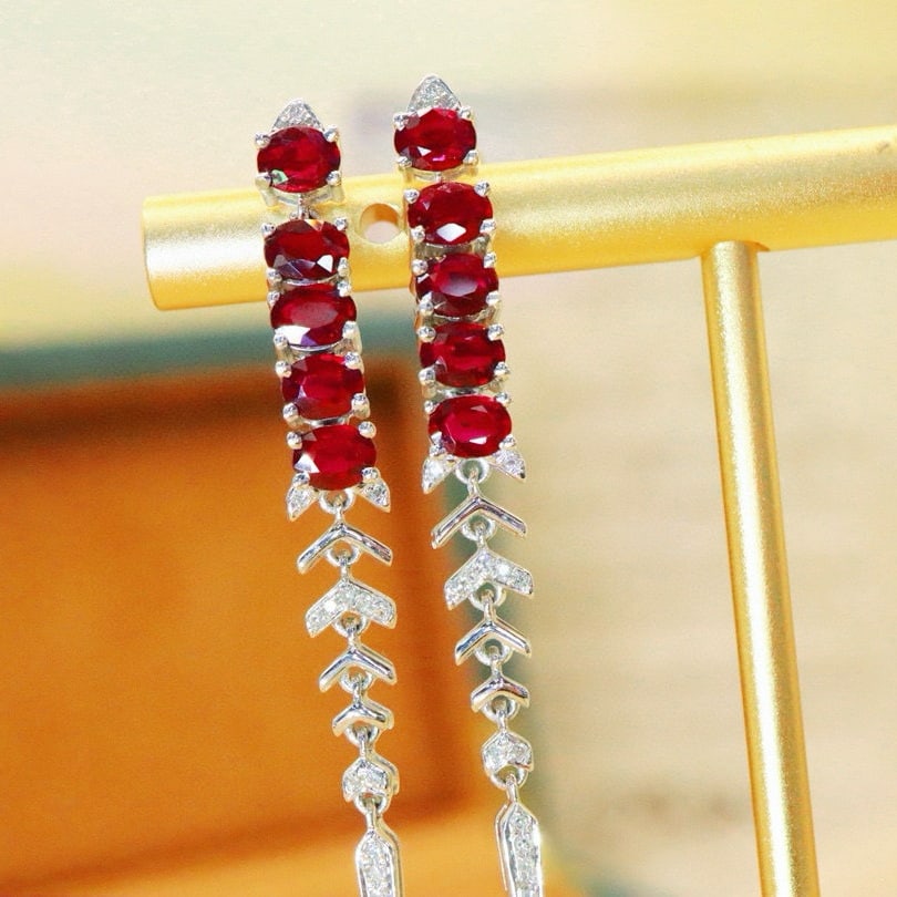 14k Gold 2.12 Ctw Natural Ruby & Diamond Earrings - 2