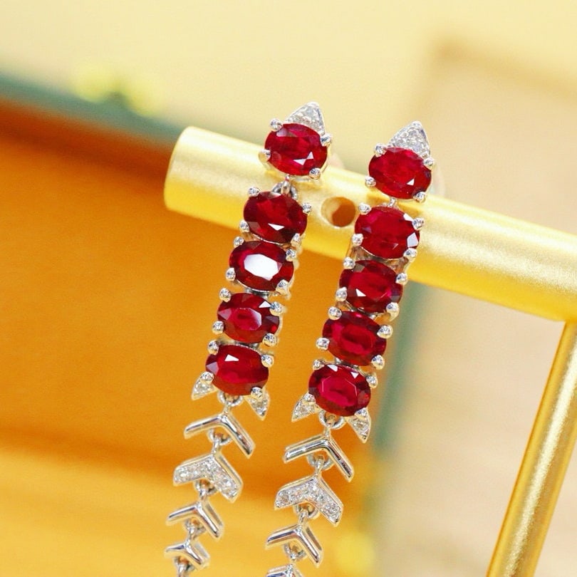 14k Gold 2.12 Ctw Natural Ruby & Diamond Earrings - 3