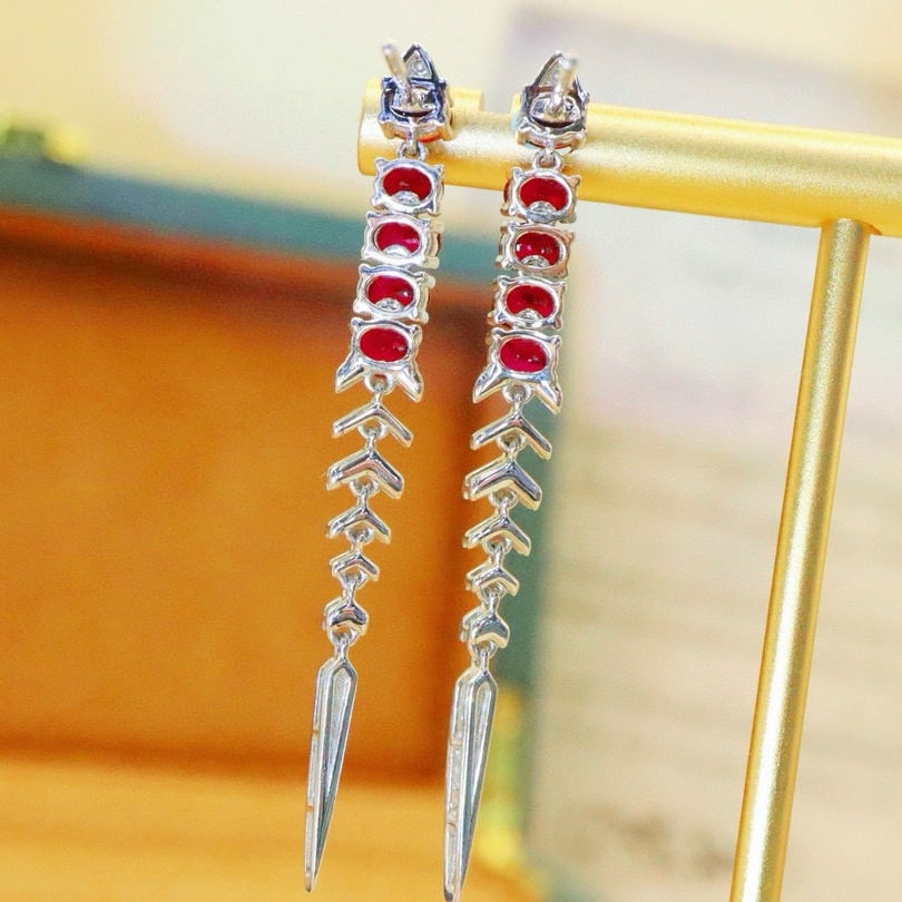 14k Gold 2.12 Ctw Natural Ruby & Diamond Earrings - 4