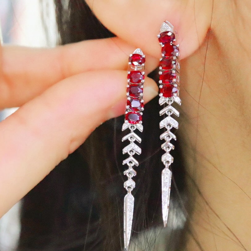 14k Gold 2.12 Ctw Natural Ruby & Diamond Earrings - 5