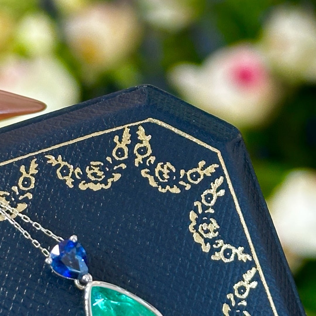 14k Gold 2.96 Ctw Natural Emerald & Sapphire Pendant( Without Chain ) - 3