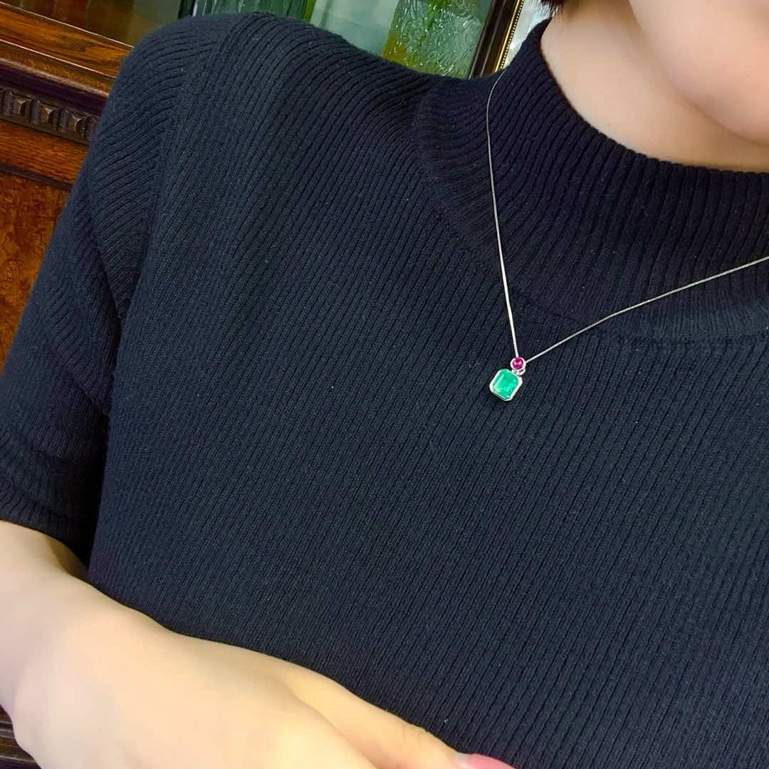 14k Gold 3.35 Ctw Natural Emerald & Ruby Pendant( Without Chain ) - 4