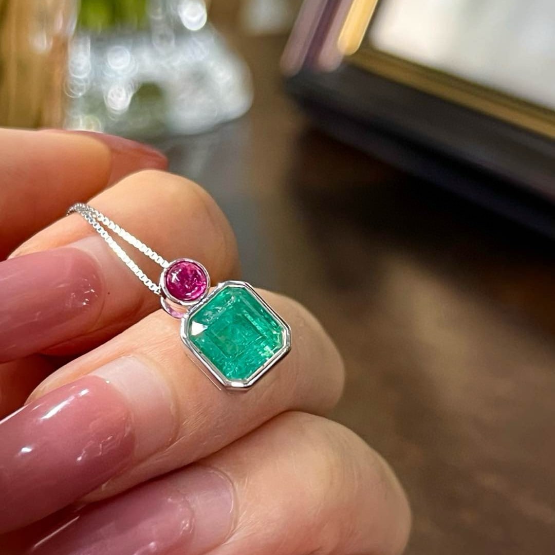 14k Gold 3.35 Ctw Natural Emerald & Ruby Pendant( Without Chain ) - 5