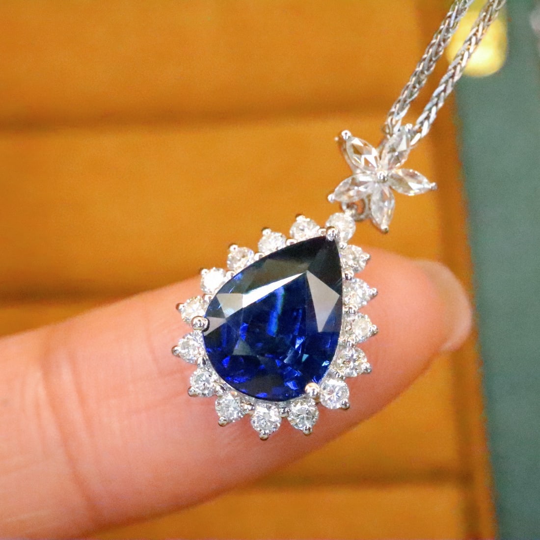 14k Gold 2.44 Ctw Natural Sapphire & Diamond Pendant( Without Chain ) - 2
